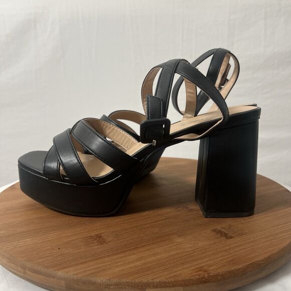 Soda Platform Heel Shoes Womens Size 9 Black Y2K Block Sandals Chunky Heels - Picture 2 of 7